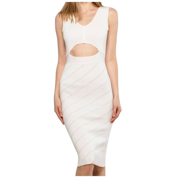 Pinko Nauru Abito Midi Dress Sleeveless Tank Cutout Ivory White Bodycon XL - Picture 1 of 8